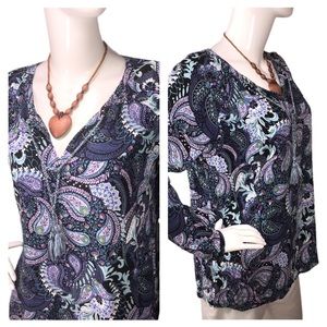 J.JILL Small Poet Tie Neck Rayon Paisley Top